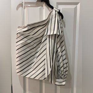 Milly Black and White Striped One-Shoulder with Long Sleeve Nina top, size 4